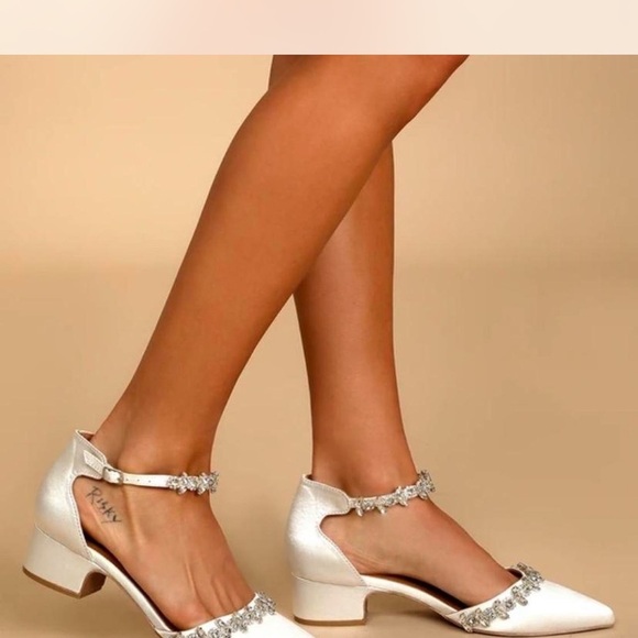 Lulu's White Embellished Heels with Ankle Straps - Picture 1 of 8
